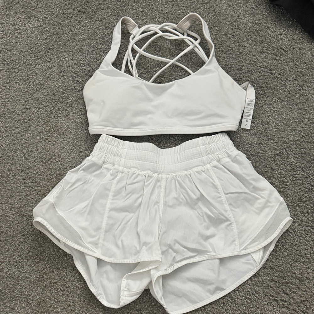 Lululemon Athletica White Strappy Bra and Shorts